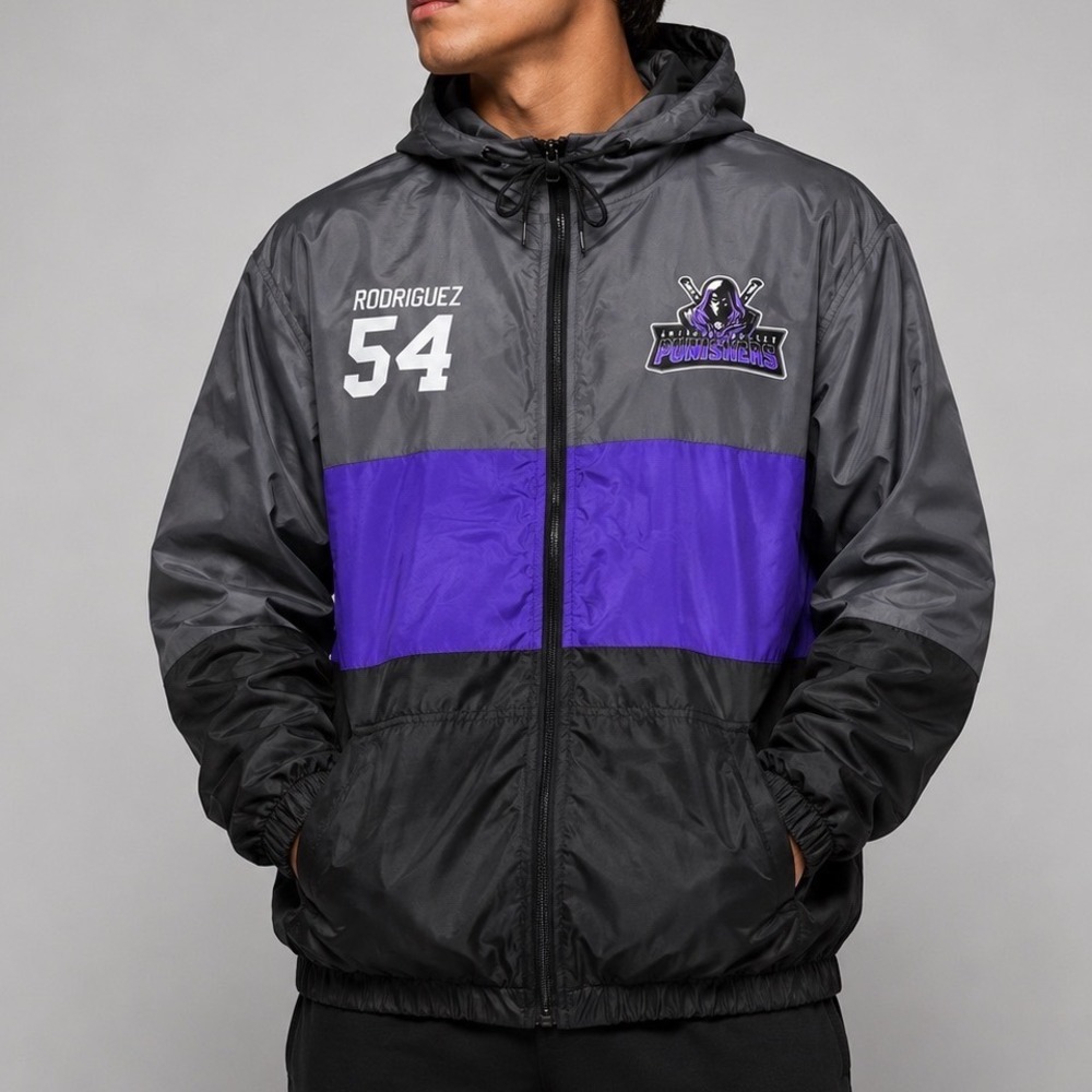 Antelope Valley Punishers Baseball WindbreakerJacket Rodriguez 54 Grey Purple XL